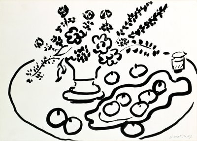 Natureza morta com vaso de flores e prato de fruta de Henri Matisse