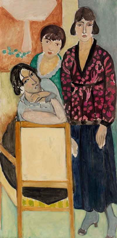Três irmãs e "A mesa de mármore rosa" (Les Trois soeurs à "La Table de marbre rose") de Henri Matisse