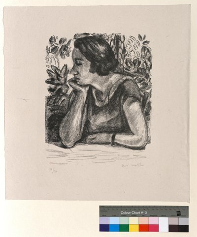 Rosto de perfil apoiado num braço, biombo Luís XIV de Henri Matisse