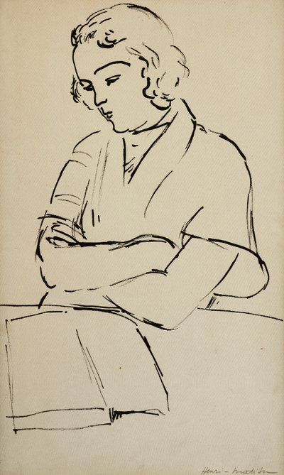 Mulher a ler, c. 1922 (caneta e tinta preta sobre papel) de Henri Matisse