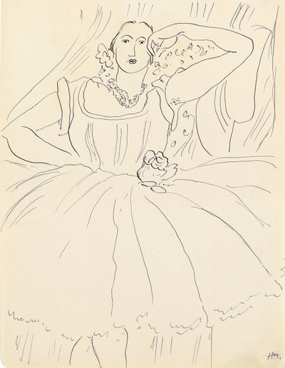 Mulher em vestido de noite (caneta e tinta sobre papel) de Henri Matisse