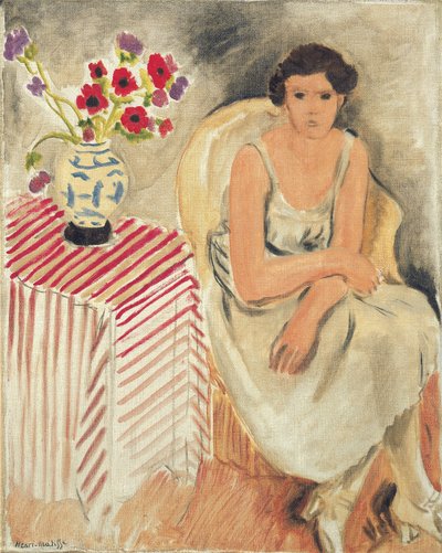 Mulher numa cadeira - Flores sobre a mesa, ou cravos de Henri Matisse