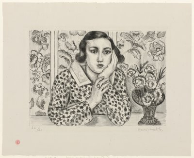Rapariga encostada a um biombo florido de Henri Matisse