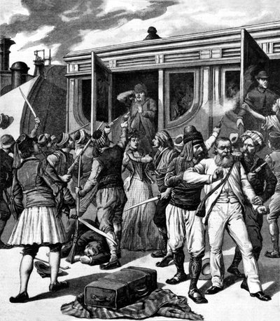 Bandidos no Oriente: Detidos em um trem, do Le Petit Journal, 20 de junho de 1891 de Henri Meyer