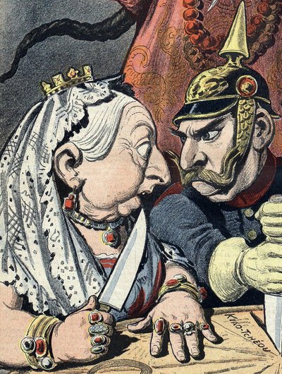 Caricatura da Rainha Vitória e caricatura de Guilherme II da Alemanha em 16 de janeiro de 1898, pormenor da caricatura do imperialismo chinês (recortada) de Henri Meyer
