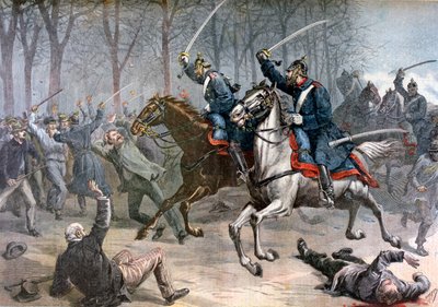 Carga de cavalaria, tumultos alemães em Leipzig, 1892. de Henri Meyer