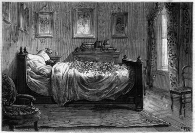 Morte de Leon Gambetta (1838-1882) político francês - a Câmara Mortuária - no "The Illustrous Journal" de 1883 - Desenho de Henri Meyer (1844-1899) de Henri Meyer