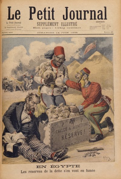 Egito: As Reservas da Dívida Subindo na Fumaça, ilustração do Le Petit Journal, 14 de junho de 1896 de Henri Meyer
