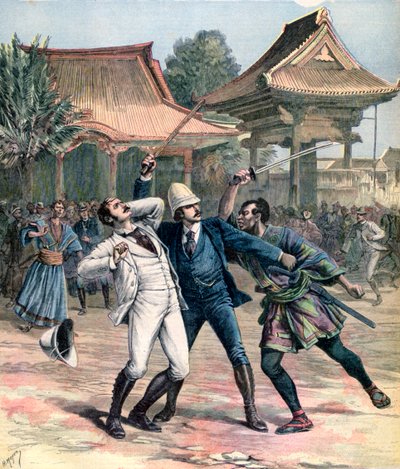 Fracassado assassinato de Tsarevich Nicholas da Rússia, Otsu, Japão, 1891 de Henri Meyer