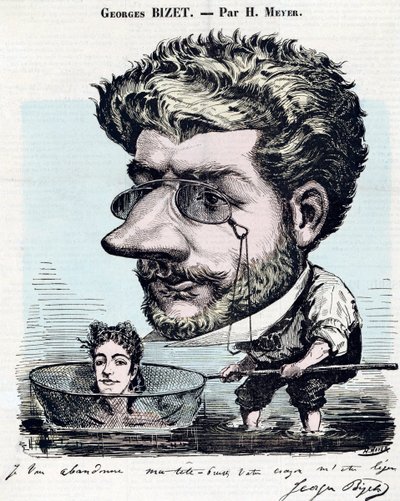 Georges Bizet (1838-1875), compositor francês - Caricatura, com um autógrafo de Bizet, de Henri Meyer dit Reyem (1844-1899) para "Diogene". de Henri Meyer
