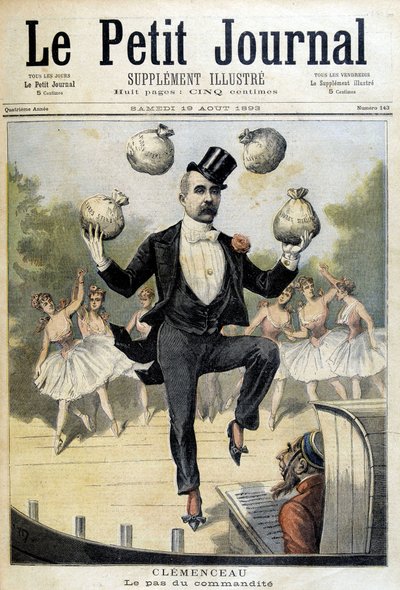 Georges Clemenceau fazendo malabarismos com a libra esterlina - no "Le Petite Journal" de 19/08/1893 de Henri Meyer