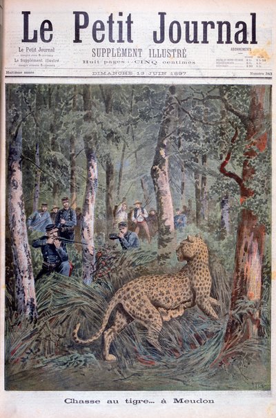 Caçando um leopardo excaped, Meudon, Paris, 1897 de Henri Meyer