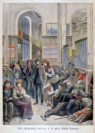 Emigrantes italianos na Gare Saint-Lazare, Paris, 1896 de Henri Meyer