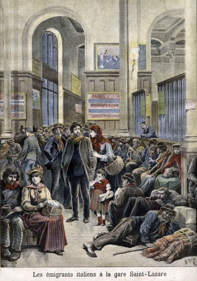 Emigrantes italianos na estação São Lázaro (Saint Lazarus) (Saint Lazarus) - in "The Petity Journal", março de 1896 de Henri Meyer