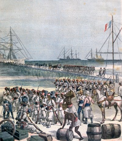 Desembarque das tropas senegalesas no New Wharf em Cotonou, Benin, 1892 de Henri Meyer