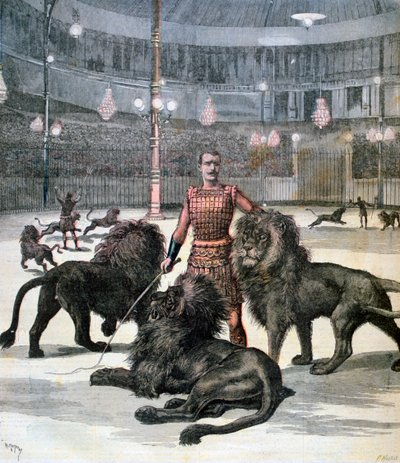 Domar um leão no Lhippodrome, Paris, 1891 de Henri Meyer