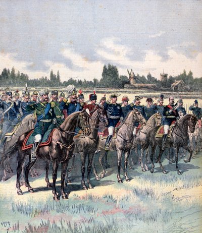 Revisão militar com o general Saussier e adidos militares estrangeiros, 14 de julho de 1891. de Henri Meyer