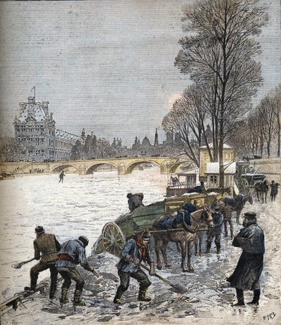 Paris sob a neve em 1895 Pequeno jornal de 1895 (gravura) de Henri Meyer