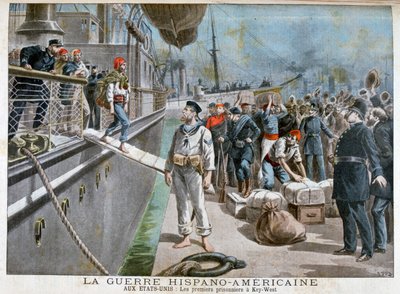 Prisioneiros espanhóis chegando a Key-West, Guerra Hispano-Americana, 1898 de Henri Meyer
