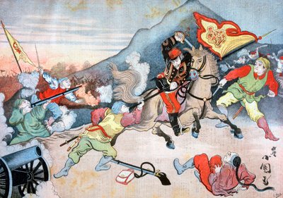 A tomada da bandeira chinesa por um oficial japonês, 1894 de Henri Meyer