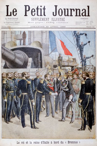 O rei a rainha da Itália a bordo do navio de guerra francês Brennus, 1899 de Henri Meyer