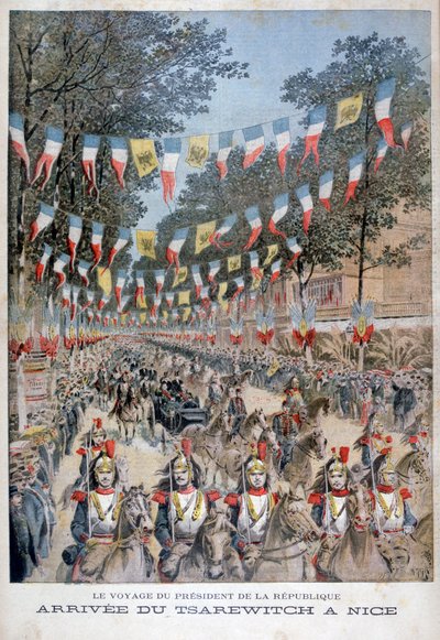 O czar Nicolau II da Rússia e o presidente Felix Faure da França chegam a Nice em 1896 de Henri Meyer