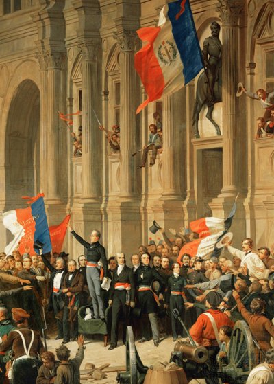 Revolução de 1848: O poeta Alphonse de Lamartine rejeita a bandeira vermelha da extrema-esquerda ... de Henri Philippoteaux