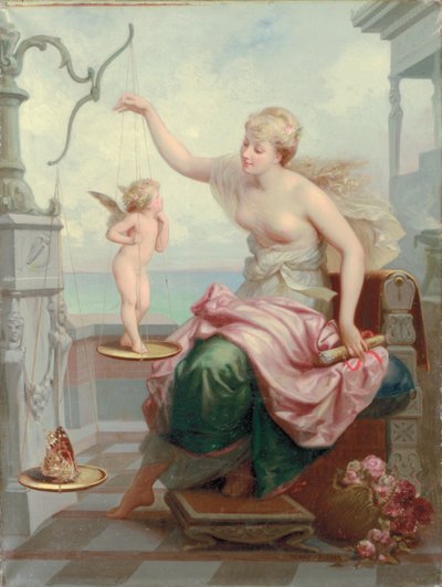 Pesando Cupido contra uma borboleta de Henri Pierre Picou