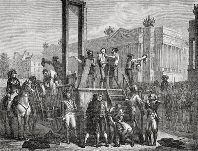 A execução de Robespierre e seus seguidores em 1794, gravada por Jonnard de Henri Renaud