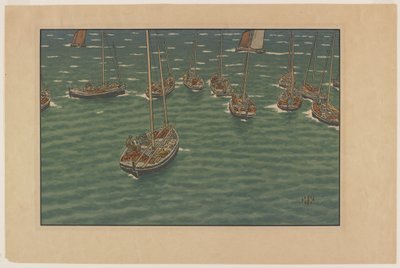 Barcos ancorados em Tréboul, placa 5 de, "Le Beau Pays de Bretagne de Henri Rivière