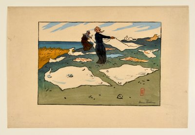 Mulher a secar roupa (Saint-Briac) de Henri Rivière
