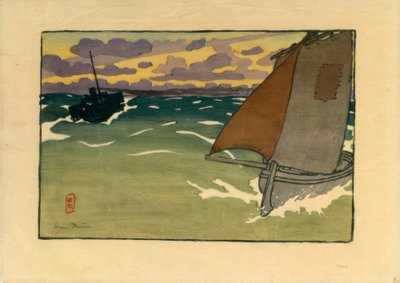 Barco e barco a vapor (Saint-Briac) de Henri Rivière