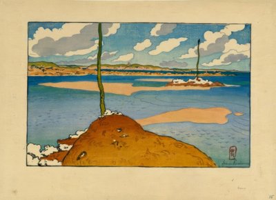 O farol Chéruette na maré baixa (Saint-Briac) de Henri Rivière