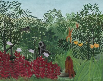 Floresta tropical com macacos. 1910 de Henri Rousseau