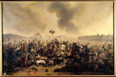 Batalha cometida pelo sultão Kilij-Arslan contra os cruzados que cercavam a cidade de Nicéia em 1097. Pintura de Henri Serrur