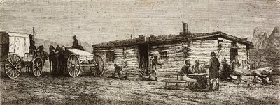 Estação de diligência transcontinental no deserto de Utah, de Do outro lado dos Estados Unidos, do Atlântico ao Pacífico, de Louis Laurent Simonin, gravura de Hildibrand de L