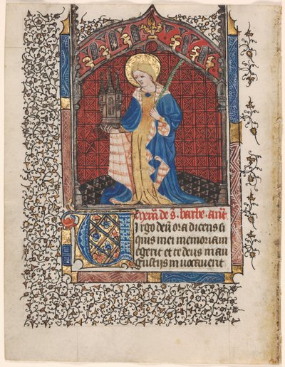 Folha de um livro de horas: Santa Bárbara (6 de 6 folhas excisadas) de Henri d