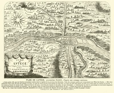 Plano da cidade romana de Lutécia, local da Paris moderna (gravura) de Henri de (after) Montaut