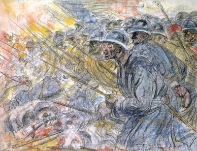 O Assalto, Verdun (lápis e wc no papel) de Henri de Groux