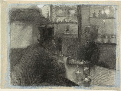 Bar do Café da rue de Rome, c.1886 (carvão e giz branco sobre papel azul) de Henri de Toulouse Lautrec