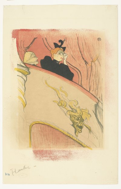 "La Loge au Mascaron doré" (A Caixa com a Máscara Dourada) Mulher com óculos de ópera na varanda do teatro La Loge au mascaron doré de Henri de Toulouse Lautrec (signed by artist)
