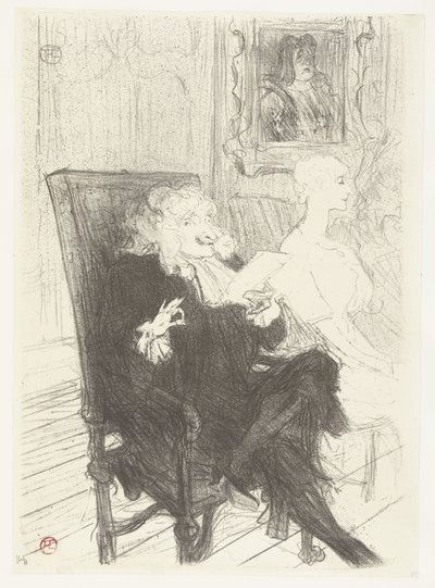 Atores Jules Charles Truffier como Marguerite Moreno em toneelstuk Learned women Truffier e Moreno em Mulheres Eruditas de Henri de Toulouse Lautrec