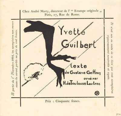 Anúncio para o álbum Yvette Guilbert de Henri de Toulouse Lautrec