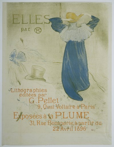 Poster para a exposição da série Elles van Toulouse-Lautrec em Plume Eles por Toulouse-Lautrec. Litografias publicadas por G. Pellet 9, Quai Voltaire em Paris. Exposto em La Plume 31, Rue Bonaparte, de 22 de abril de 1896 (título no objeto) de Henri de Toulouse Lautrec
