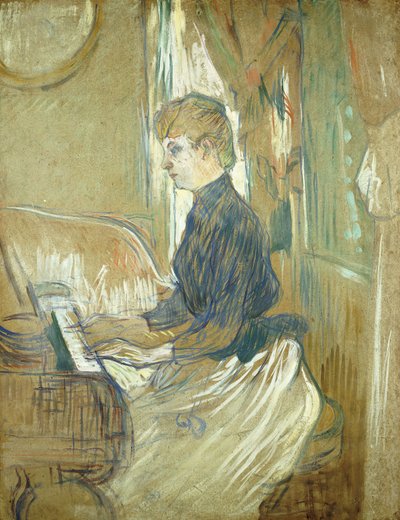 No piano, Madame Juliette Pascal, no salão do Chateau de Malrome; No piano, Madame Juliette Pascal, no Salon de Chateau de Malrome, 1896 de Henri de Toulouse Lautrec