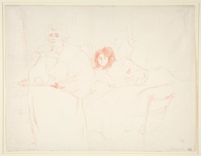 Femme au plateau, petit d?jeuner, Madame Baron et Mademoiselle Popo (Mulher com bandeja, Pequeno Almoço, Madame Baron e Mademoiselle Popo), da série Elles de Henri de Toulouse Lautrec