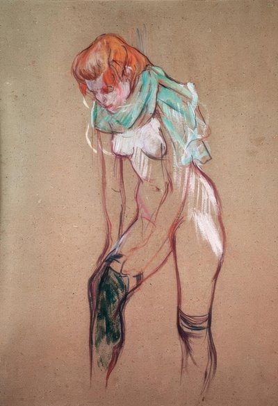 Mulher puxando suas meias de Henri de Toulouse Lautrec