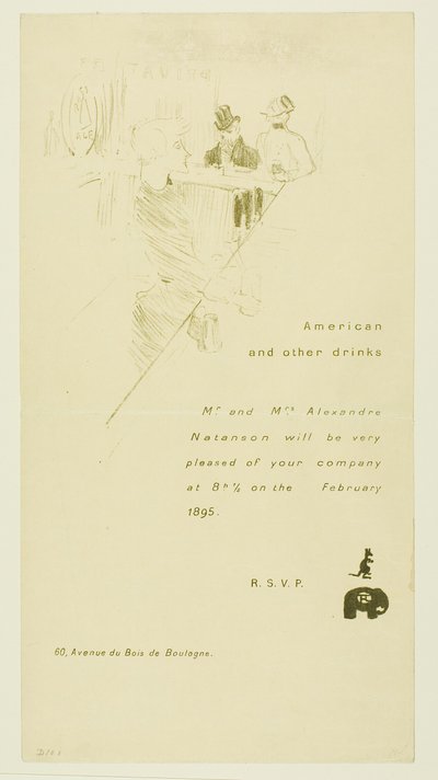 Convite para o Sr. e a Sra. Alexandre Natanson de Henri de Toulouse Lautrec