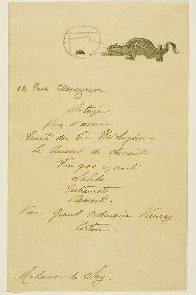 Ementa de um jantar oferecido por May Belfort de Henri de Toulouse Lautrec