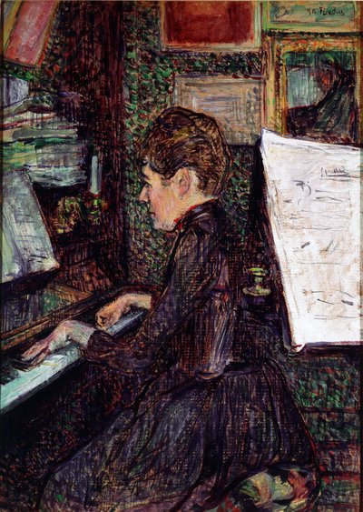 A Menina Dihau ao piano. Pintura de Henri de Toulouse-Lautrec (Toulouse Lautrec de Henri de Toulouse Lautrec